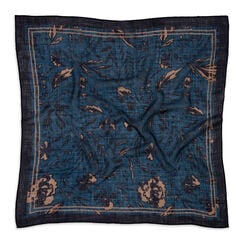 Blue floral square wool scarf