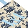 A close up of the V&A logo printed in pastel blue.