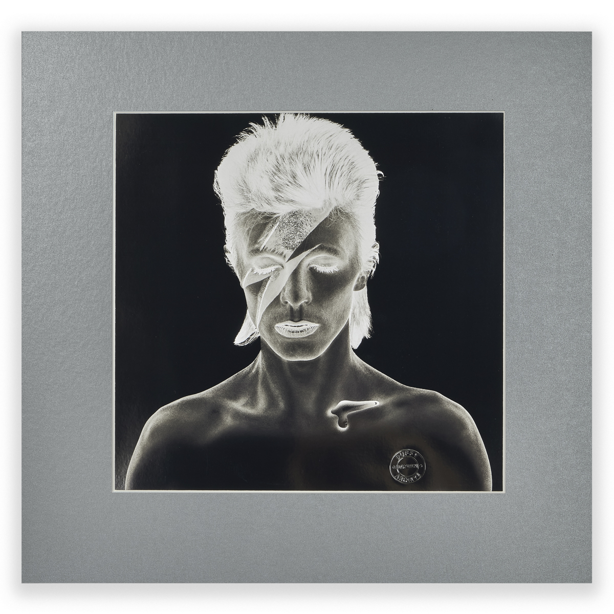 David Bowie Aladdin Sane B&W negative exclusive titanium print by Brian Duffy