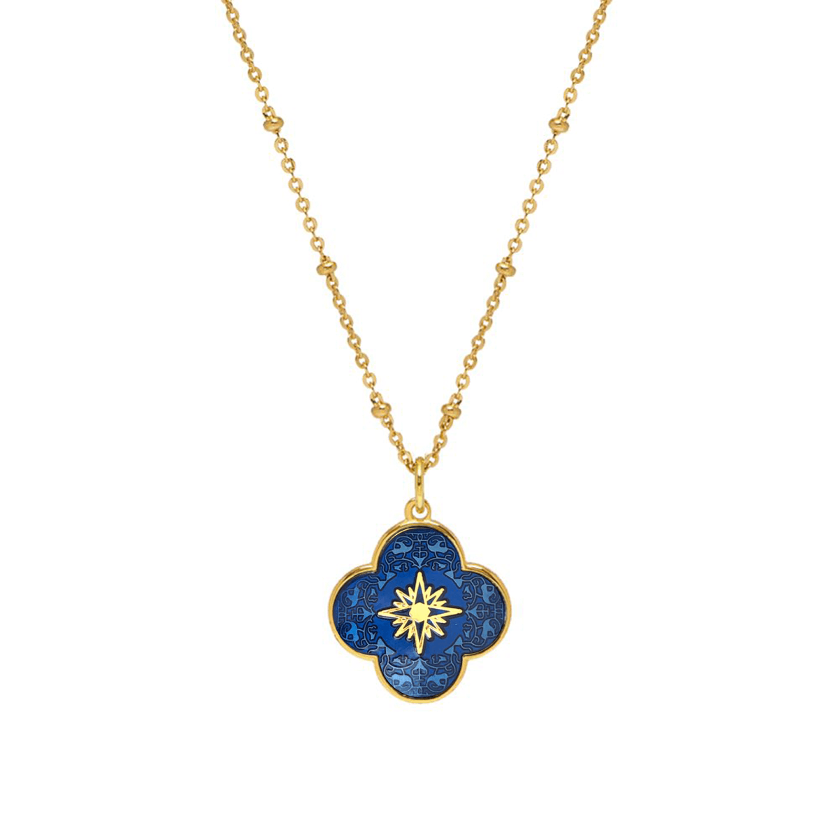 Blue enamel petal pendant necklace by Mirabelle
